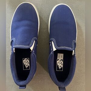 Vans Original Slip-on Skater shoes.  Fits youth 5/womens 6.  Navy blue.